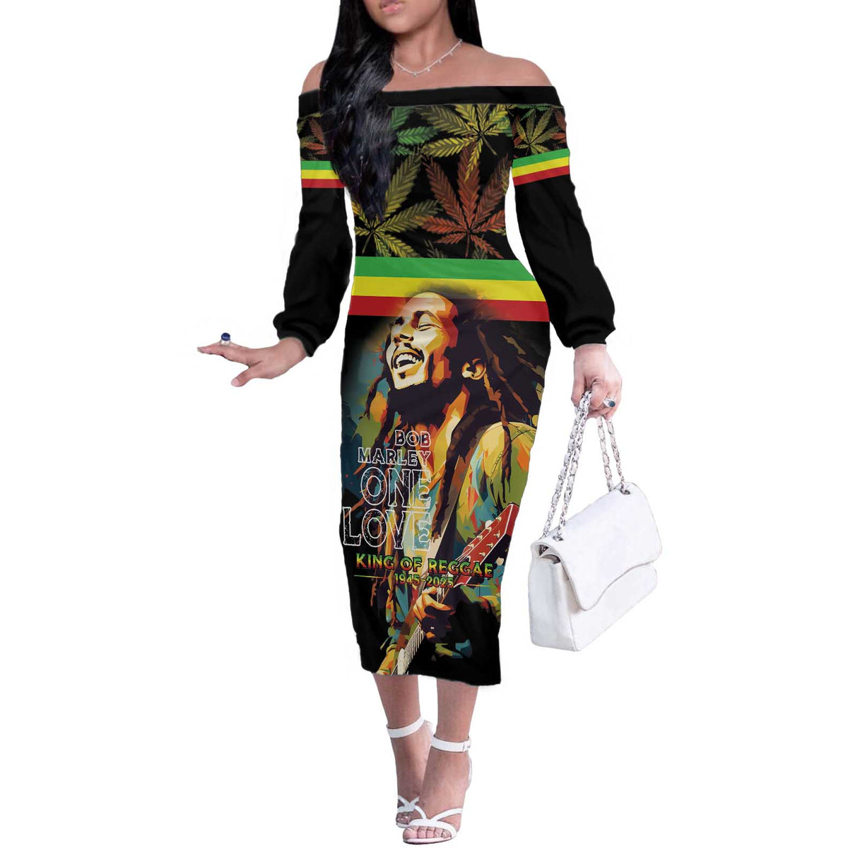 Happy Birthday Legend Bob Off The Shoulder Long Sleeve Dress Thank You For The Memories - Wonder Print Shop