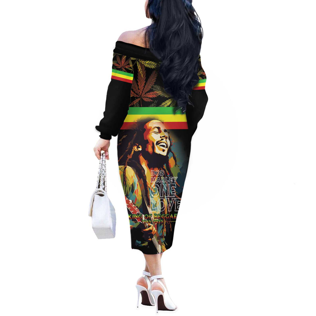 Happy Birthday Legend Bob Off The Shoulder Long Sleeve Dress Thank You For The Memories - Wonder Print Shop