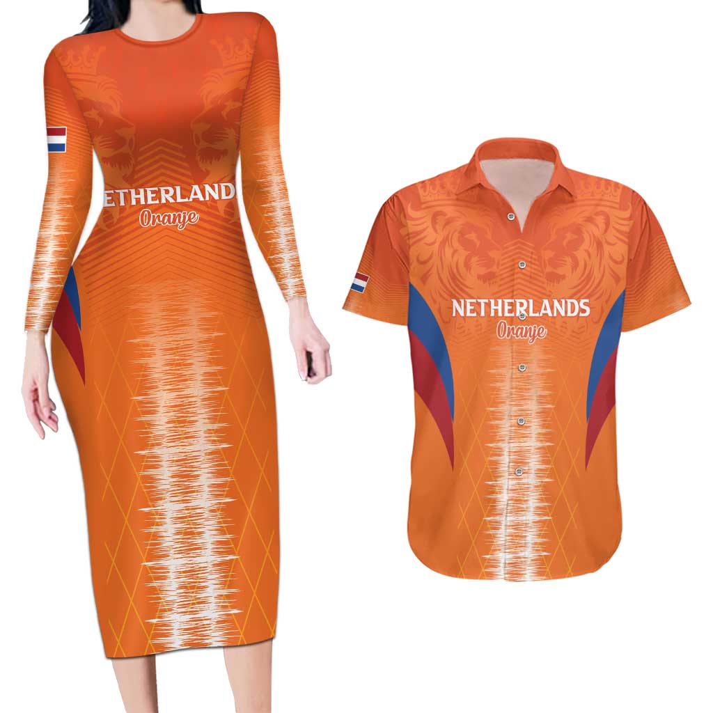 Custom Netherlands Football Couples Matching Long Sleeve Bodycon Dress and Hawaiian Shirt Go Champions Oranje - Wonder Print Shop