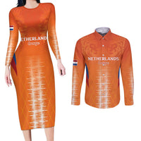 Custom Netherlands Football Couples Matching Long Sleeve Bodycon Dress and Long Sleeve Button Shirt Go Champions Oranje - Wonder Print Shop