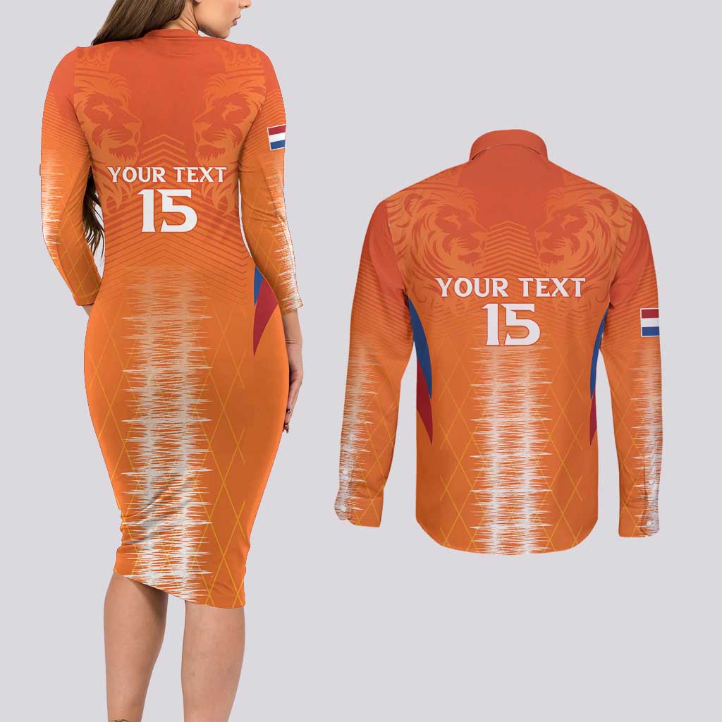 Custom Netherlands Football Couples Matching Long Sleeve Bodycon Dress and Long Sleeve Button Shirt Go Champions Oranje - Wonder Print Shop