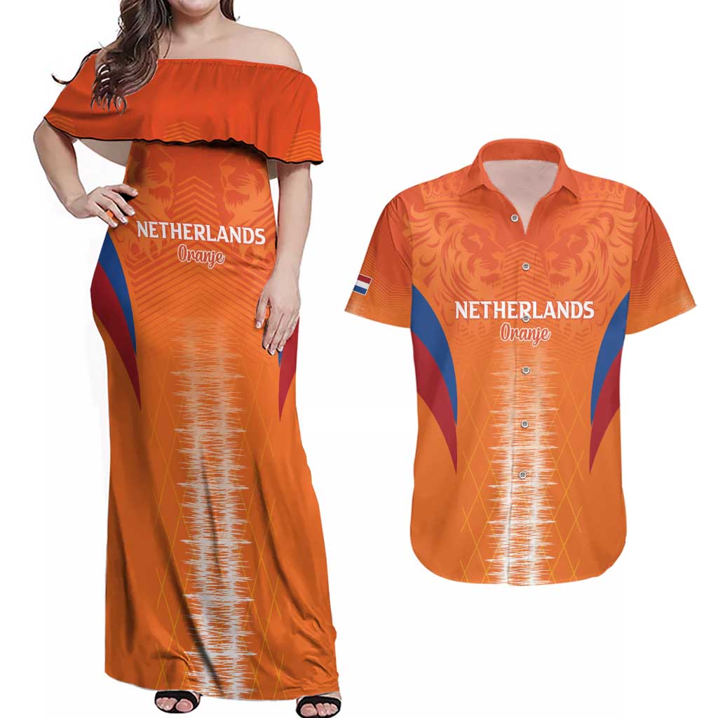 Custom Netherlands Football Couples Matching Off Shoulder Maxi Dress and Hawaiian Shirt Go Champions Oranje - Wonder Print Shop
