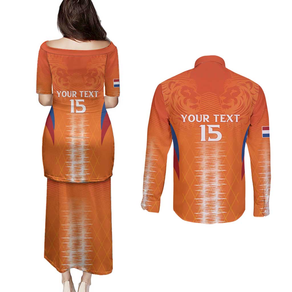 Custom Netherlands Football Couples Matching Puletasi and Long Sleeve Button Shirt Go Champions Oranje - Wonder Print Shop
