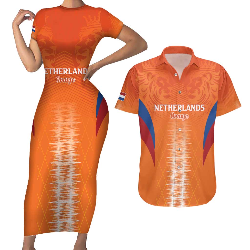 Custom Netherlands Football Couples Matching Short Sleeve Bodycon Dress and Hawaiian Shirt Go Champions Oranje - Wonder Print Shop