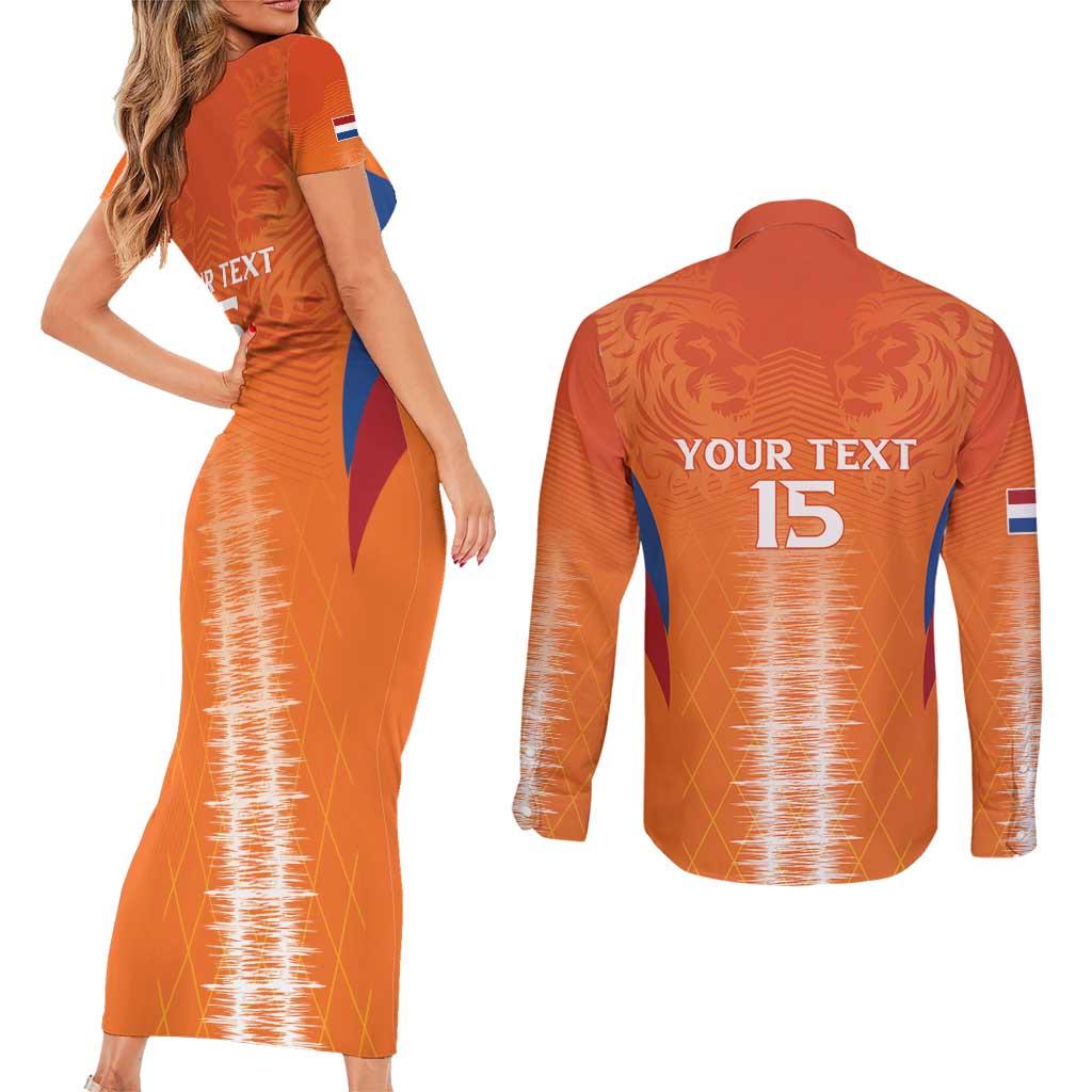 Custom Netherlands Football Couples Matching Short Sleeve Bodycon Dress and Long Sleeve Button Shirt Go Champions Oranje - Wonder Print Shop
