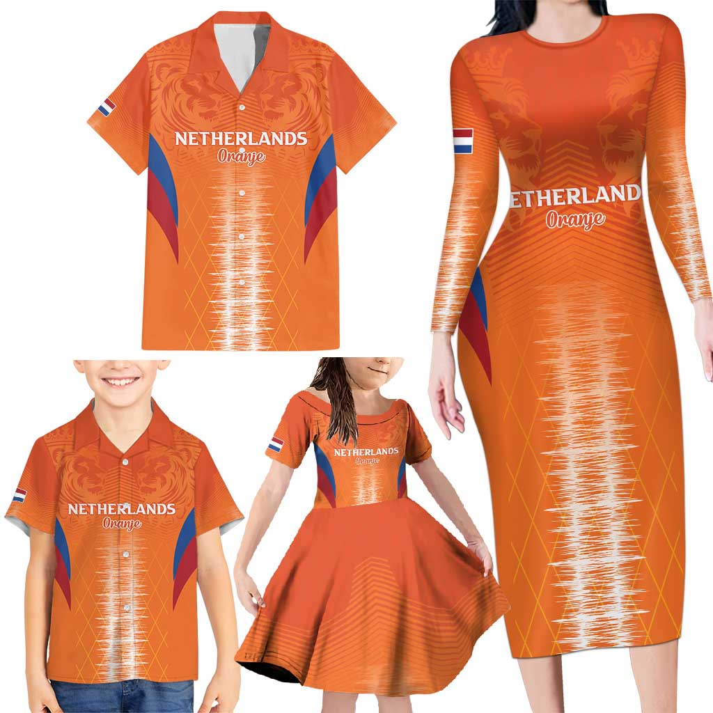 Custom Netherlands Football Family Matching Long Sleeve Bodycon Dress and Hawaiian Shirt Go Champions Oranje - Wonder Print Shop