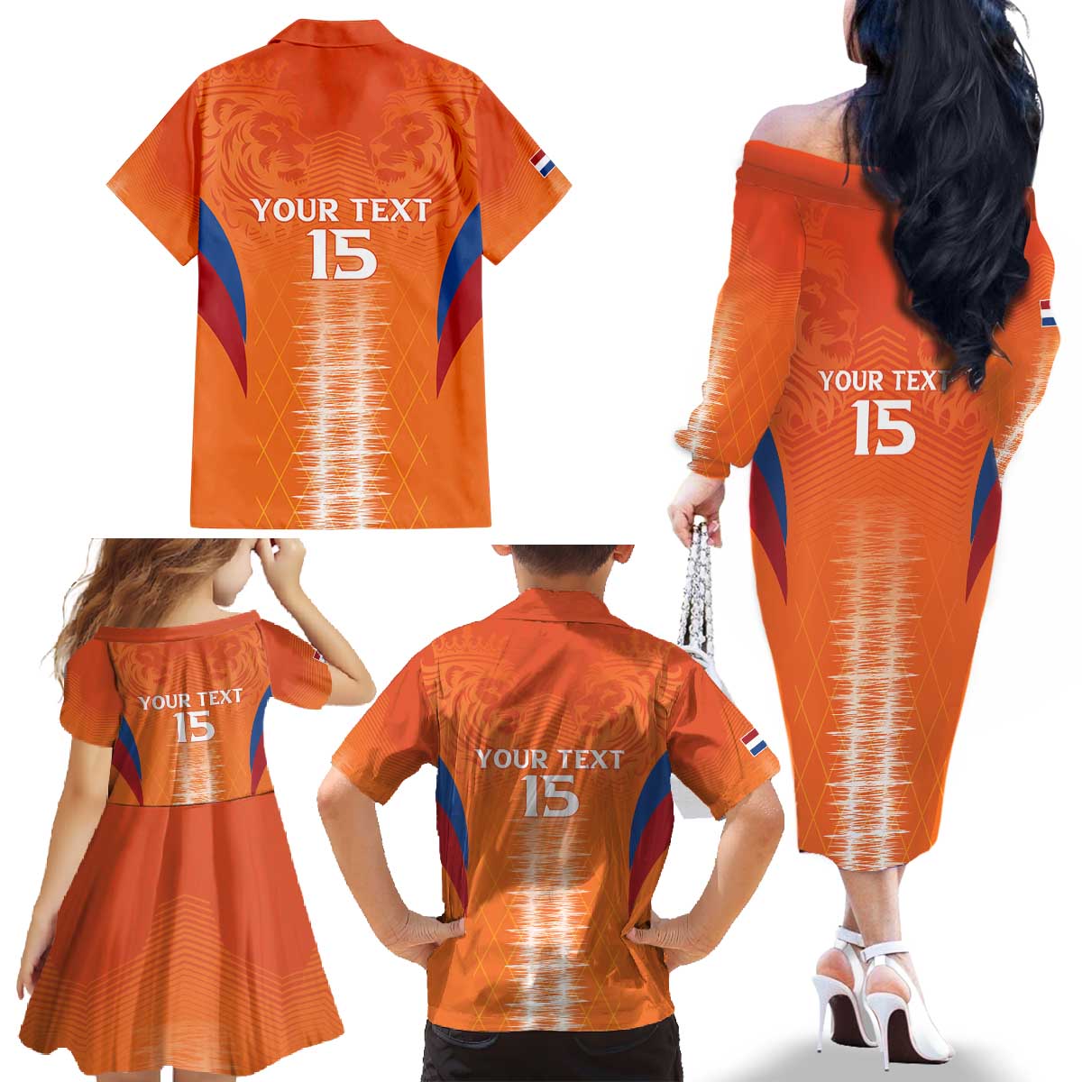 Custom Netherlands Football Family Matching Off The Shoulder Long Sleeve Dress and Hawaiian Shirt Go Champions Oranje - Wonder Print Shop