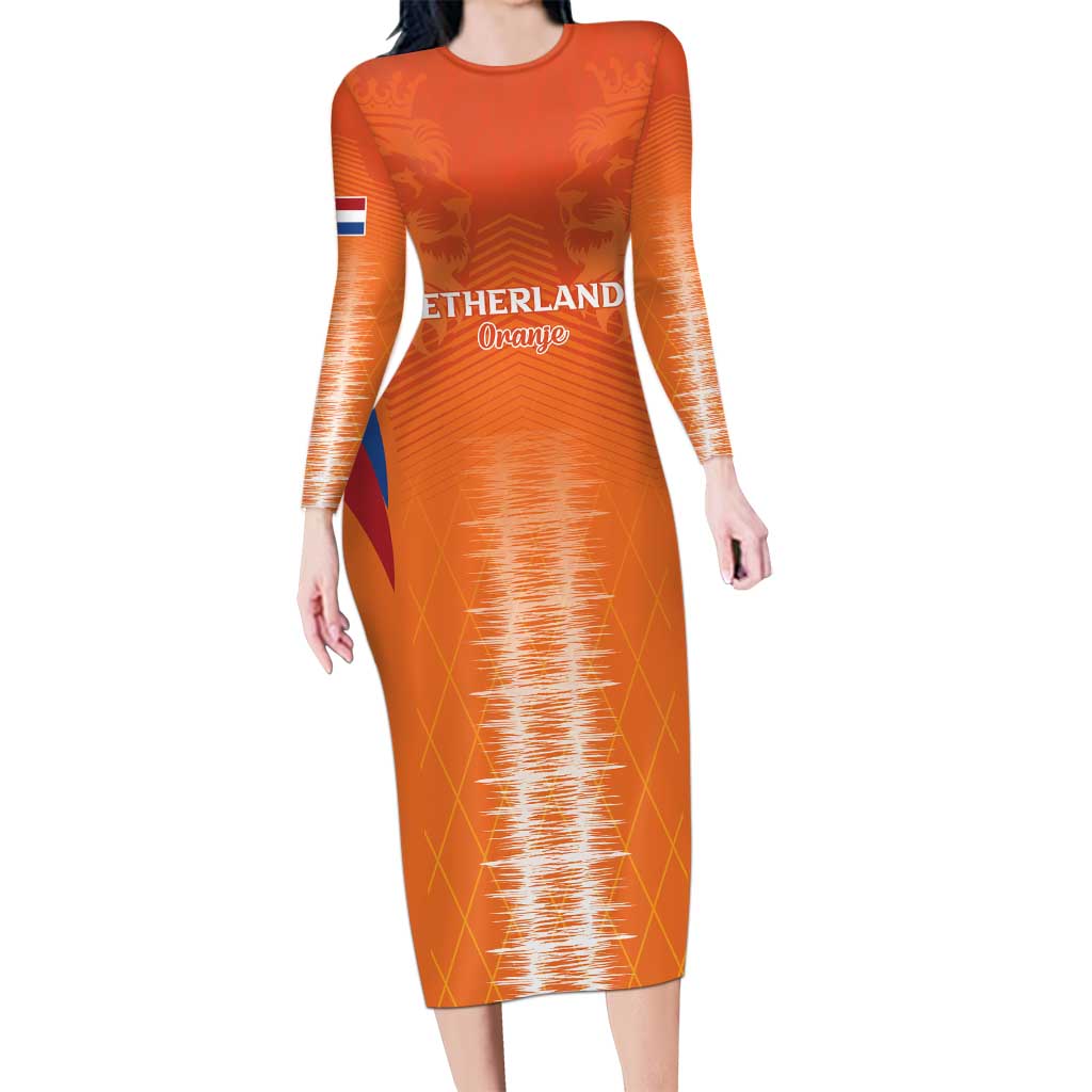 Custom Netherlands Football Long Sleeve Bodycon Dress Go Champions Oranje - Wonder Print Shop