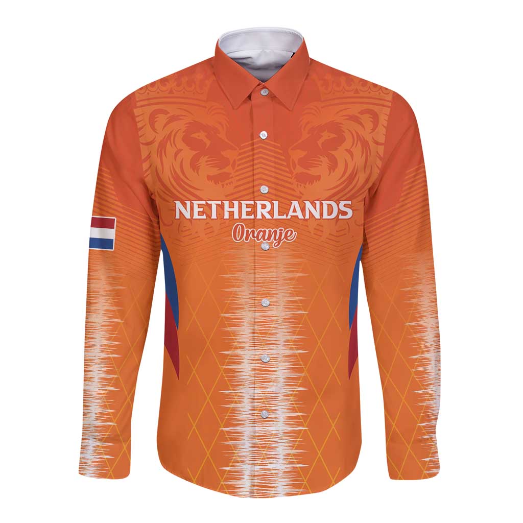 Custom Netherlands Football Long Sleeve Button Shirt Go Champions Oranje - Wonder Print Shop