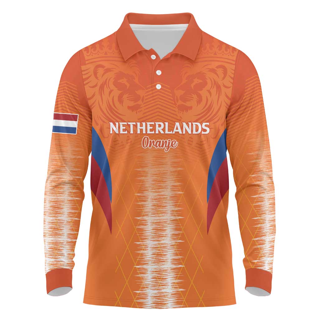 Custom Netherlands Football Long Sleeve Polo Shirt Go Champions Oranje - Wonder Print Shop
