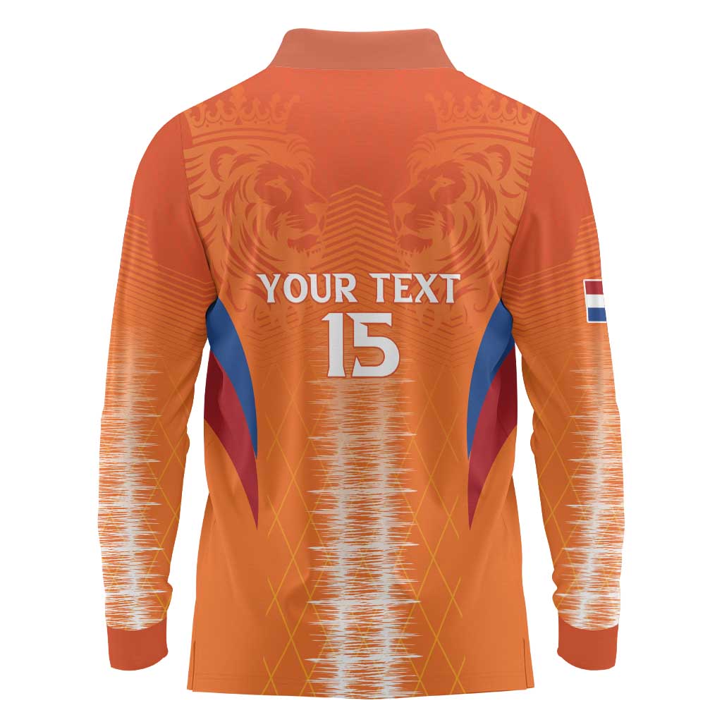 Custom Netherlands Football Long Sleeve Polo Shirt Go Champions Oranje - Wonder Print Shop