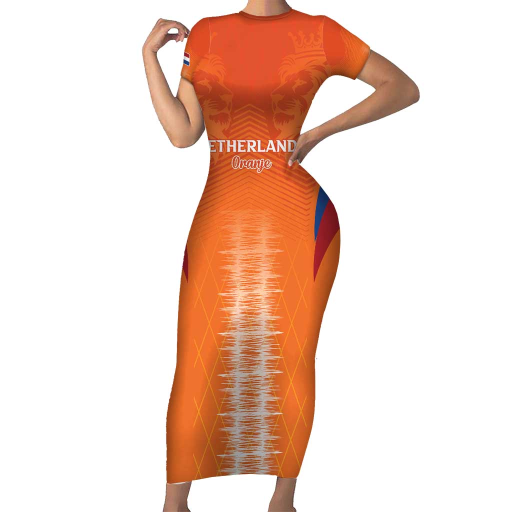 Custom Netherlands Football Short Sleeve Bodycon Dress Go Champions Oranje - Wonder Print Shop