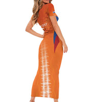 Custom Netherlands Football Short Sleeve Bodycon Dress Go Champions Oranje - Wonder Print Shop