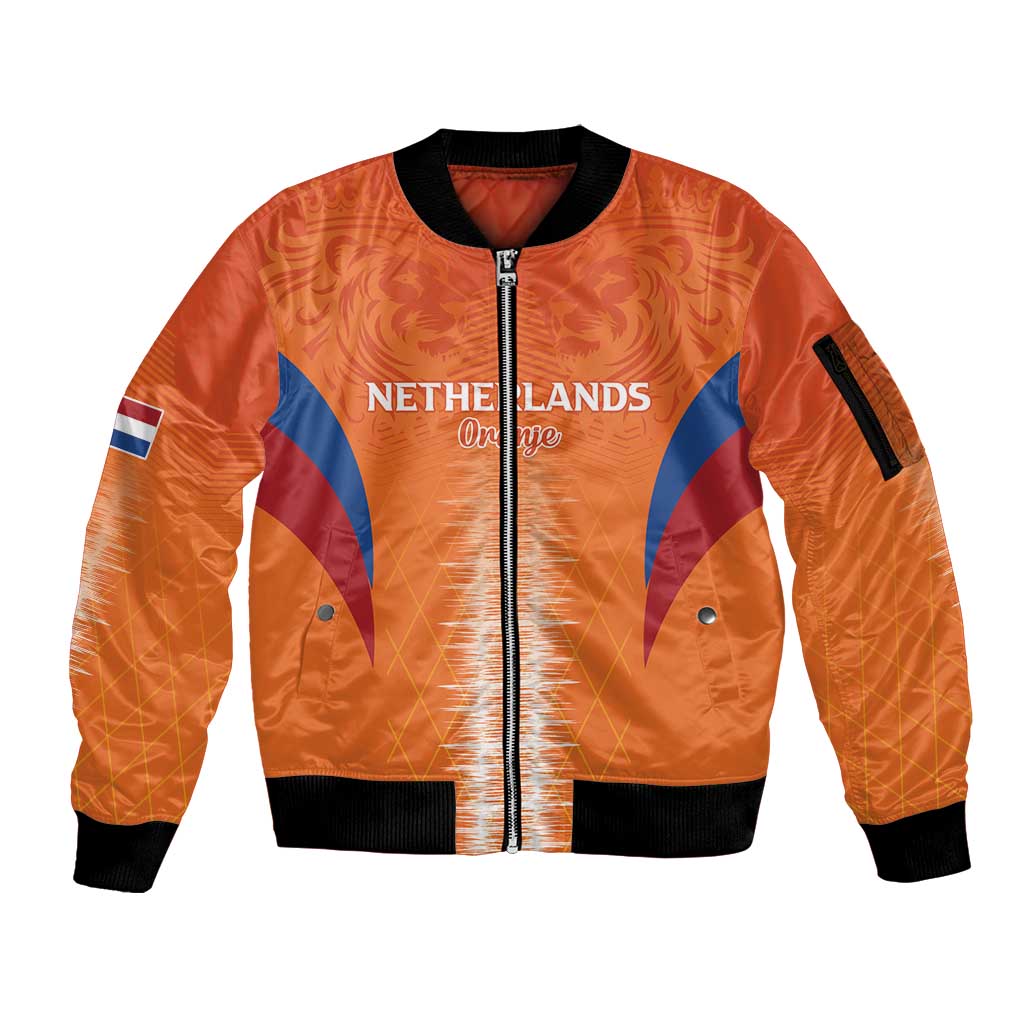 Custom Netherlands Football Sleeve Zip Bomber Jacket Go Champions Oranje - Wonder Print Shop