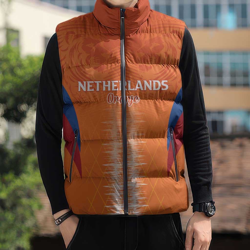 Custom Netherlands Football Sleeveless Puffer Jacket Go Champions Oranje - Wonder Print Shop
