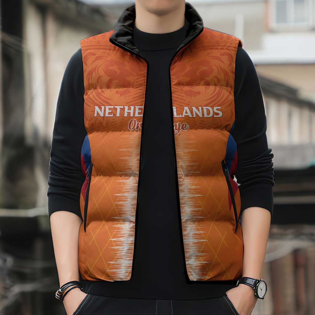 Custom Netherlands Football Sleeveless Puffer Jacket Go Champions Oranje - Wonder Print Shop