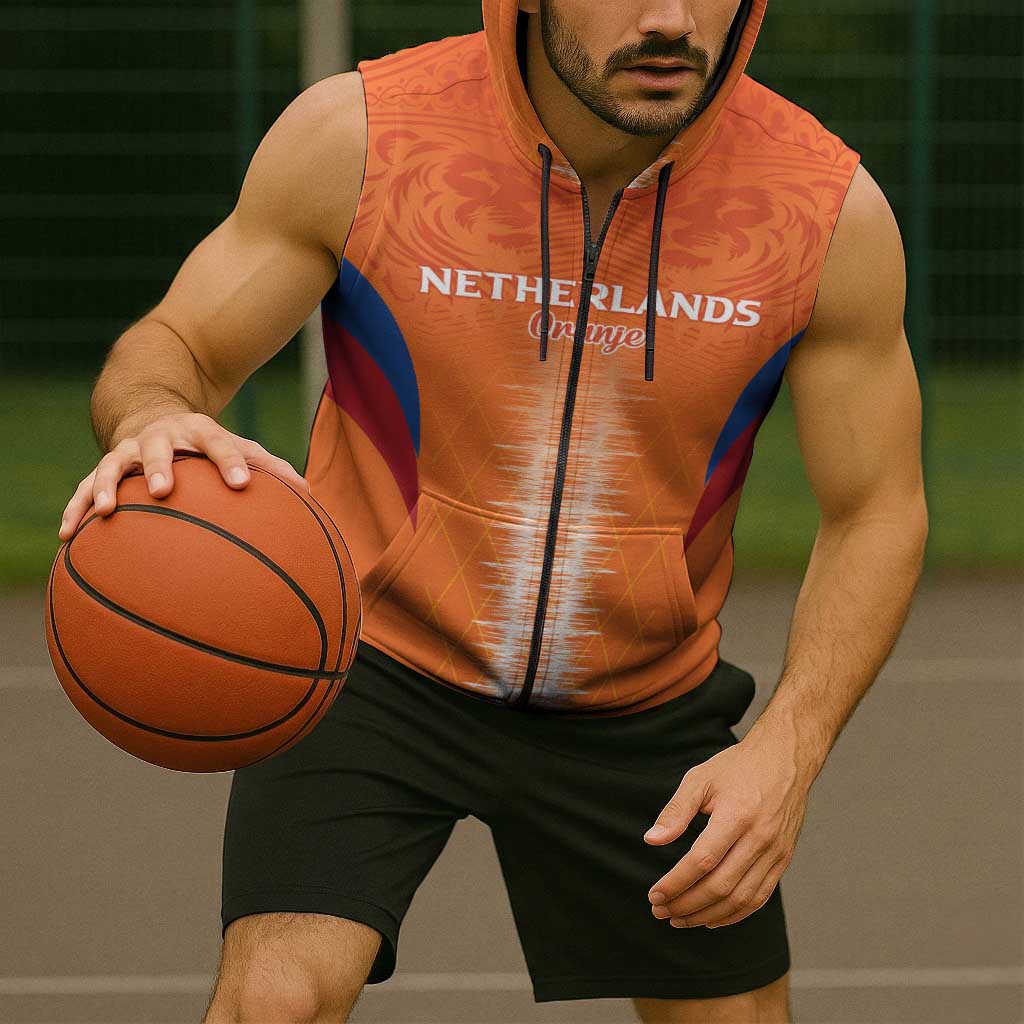Custom Netherlands Football Sleeveless Zip Hoodie Go Champions Oranje - Wonder Print Shop
