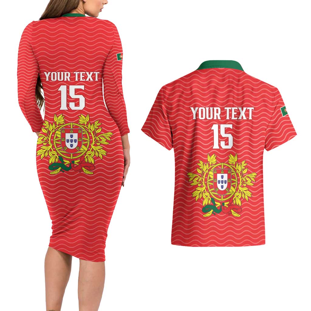 Custom Portugal Football 2026 Couples Matching Long Sleeve Bodycon Dress and Hawaiian Shirt Team of the Quincunxes - Wonder Print Shop