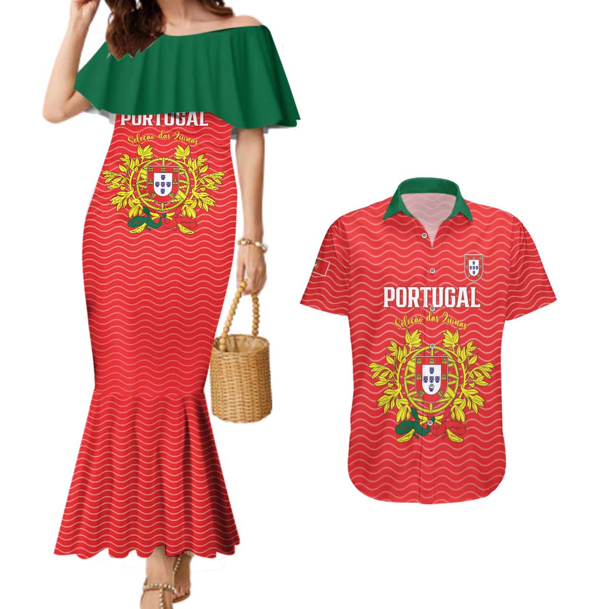 Custom Portugal Football 2026 Couples Matching Mermaid Dress and Hawaiian Shirt Team of the Quincunxes - Wonder Print Shop