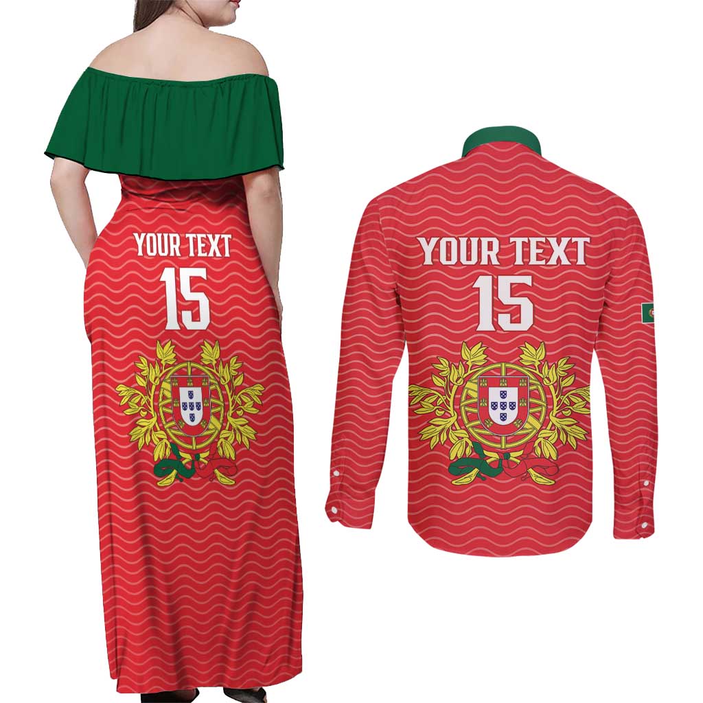 Custom Portugal Football 2026 Couples Matching Off Shoulder Maxi Dress and Long Sleeve Button Shirt Team of the Quincunxes - Wonder Print Shop
