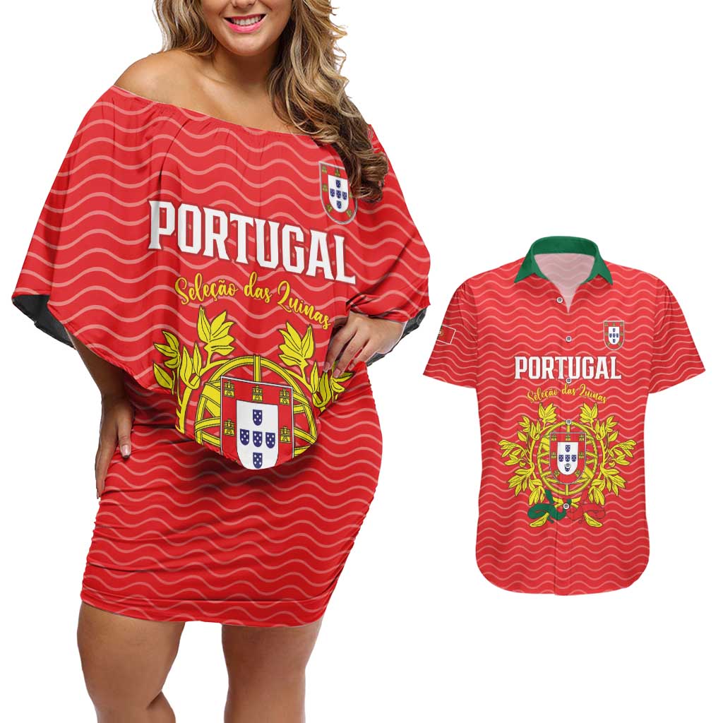 Custom Portugal Football 2026 Couples Matching Off Shoulder Short Dress and Hawaiian Shirt Team of the Quincunxes - Wonder Print Shop