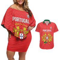 Custom Portugal Football 2026 Couples Matching Off Shoulder Short Dress and Hawaiian Shirt Team of the Quincunxes - Wonder Print Shop