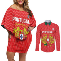 Custom Portugal Football 2026 Couples Matching Off Shoulder Short Dress and Long Sleeve Button Shirt Team of the Quincunxes - Wonder Print Shop