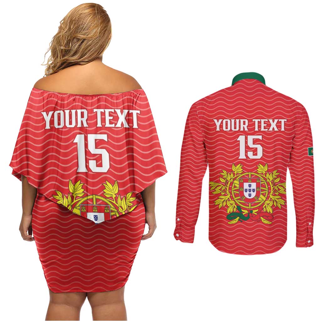 Custom Portugal Football 2026 Couples Matching Off Shoulder Short Dress and Long Sleeve Button Shirt Team of the Quincunxes - Wonder Print Shop
