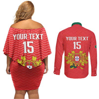 Custom Portugal Football 2026 Couples Matching Off Shoulder Short Dress and Long Sleeve Button Shirt Team of the Quincunxes - Wonder Print Shop