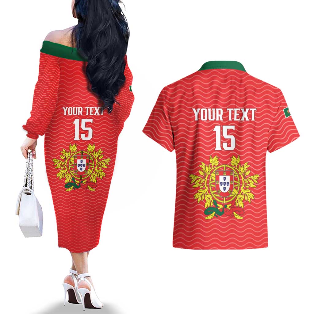 Custom Portugal Football 2026 Couples Matching Off The Shoulder Long Sleeve Dress and Hawaiian Shirt Team of the Quincunxes - Wonder Print Shop