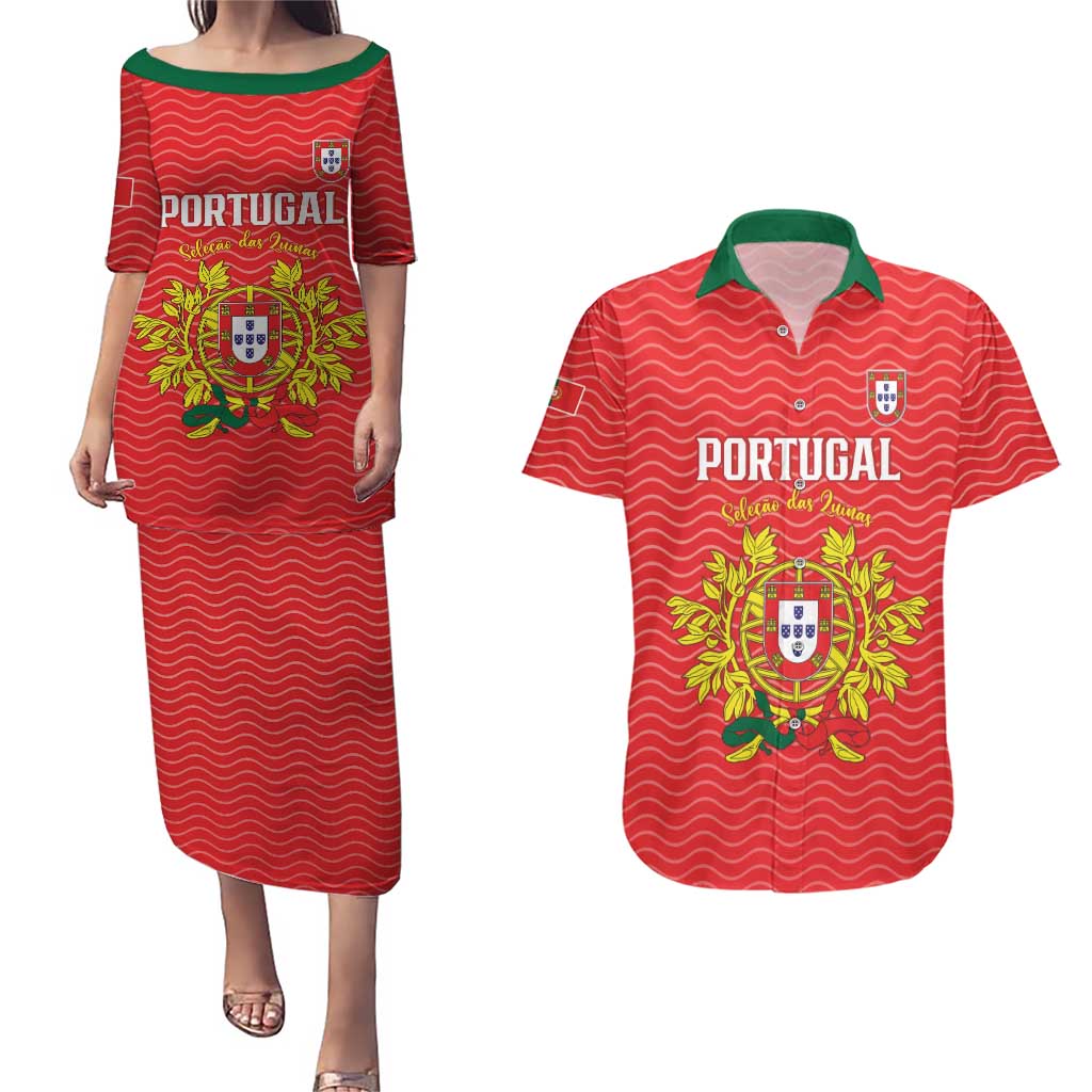Custom Portugal Football 2026 Couples Matching Puletasi and Hawaiian Shirt Team of the Quincunxes - Wonder Print Shop