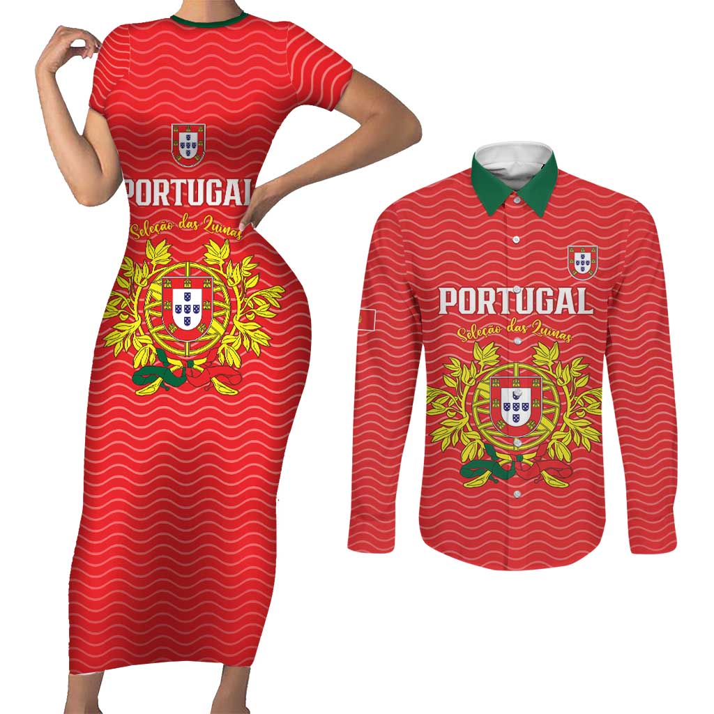 Custom Portugal Football 2026 Couples Matching Short Sleeve Bodycon Dress and Long Sleeve Button Shirt Team of the Quincunxes - Wonder Print Shop