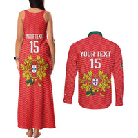 Custom Portugal Football 2026 Couples Matching Tank Maxi Dress and Long Sleeve Button Shirt Team of the Quincunxes - Wonder Print Shop