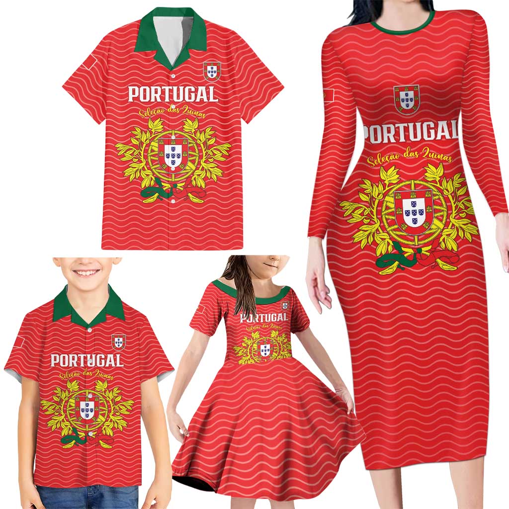 Custom Portugal Football 2026 Family Matching Long Sleeve Bodycon Dress and Hawaiian Shirt Team of the Quincunxes - Wonder Print Shop