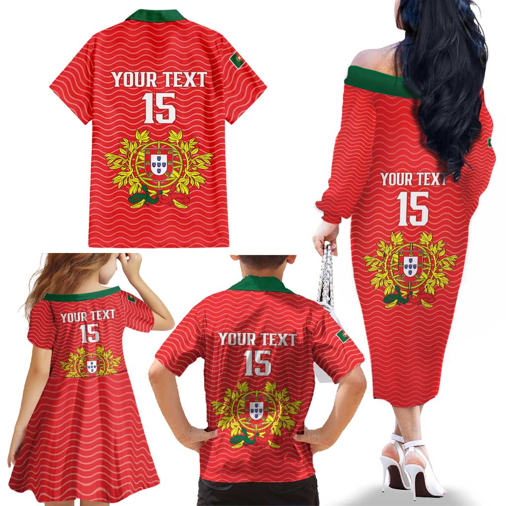 Custom Portugal Football 2026 Family Matching Off The Shoulder Long Sleeve Dress and Hawaiian Shirt Team of the Quincunxes - Wonder Print Shop