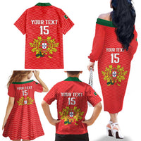 Custom Portugal Football 2026 Family Matching Off The Shoulder Long Sleeve Dress and Hawaiian Shirt Team of the Quincunxes - Wonder Print Shop