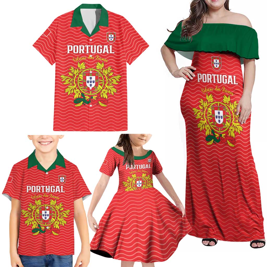 Custom Portugal Football 2026 Family Matching Off Shoulder Maxi Dress and Hawaiian Shirt Team of the Quincunxes - Wonder Print Shop