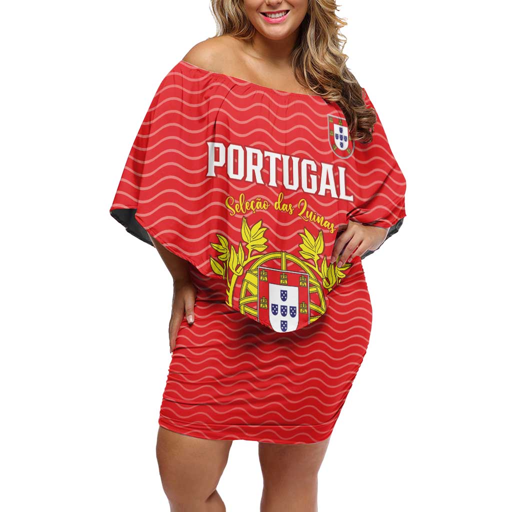 Custom Portugal Football 2026 Family Matching Off Shoulder Short Dress and Hawaiian Shirt Team of the Quincunxes - Wonder Print Shop