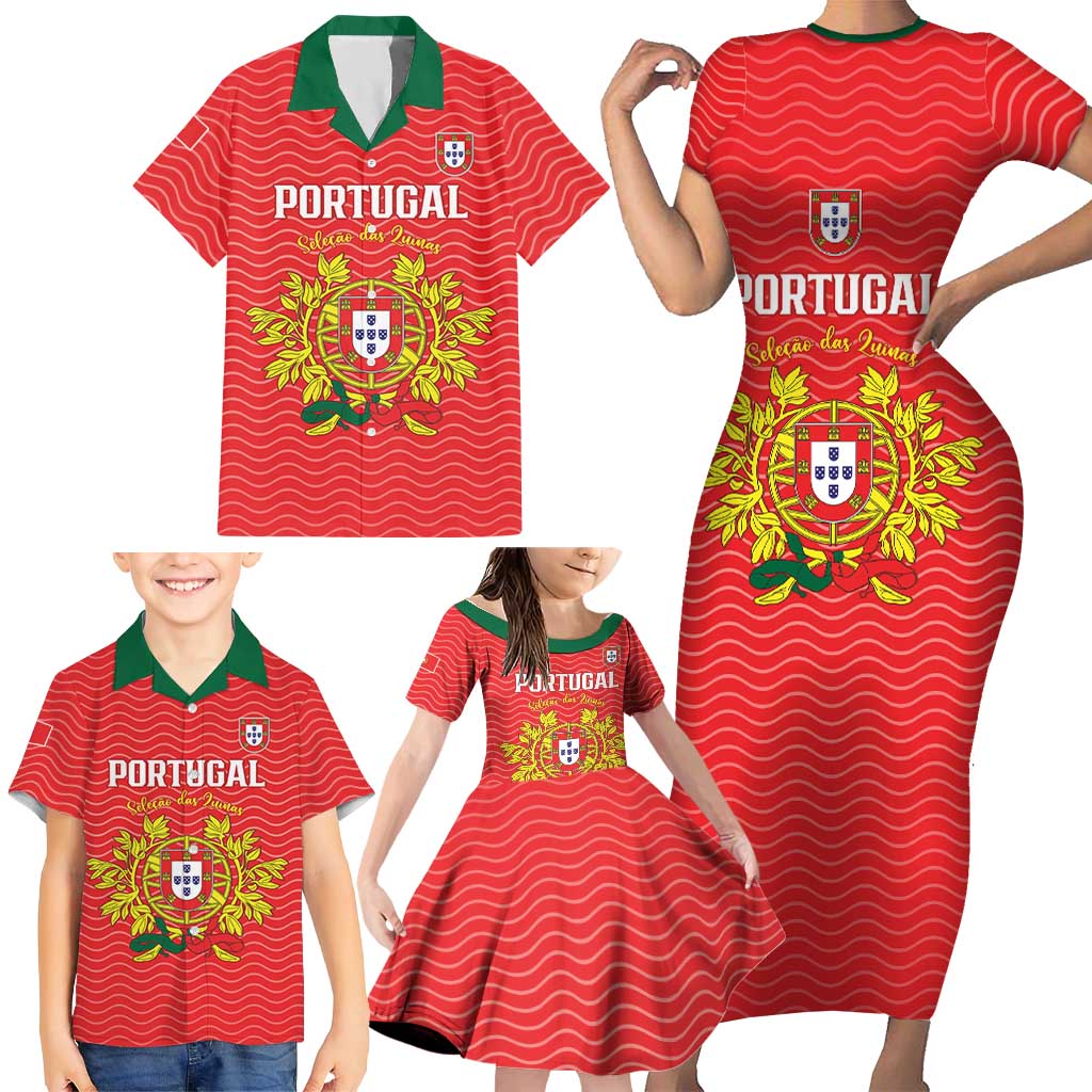 Custom Portugal Football 2026 Family Matching Short Sleeve Bodycon Dress and Hawaiian Shirt Team of the Quincunxes - Wonder Print Shop