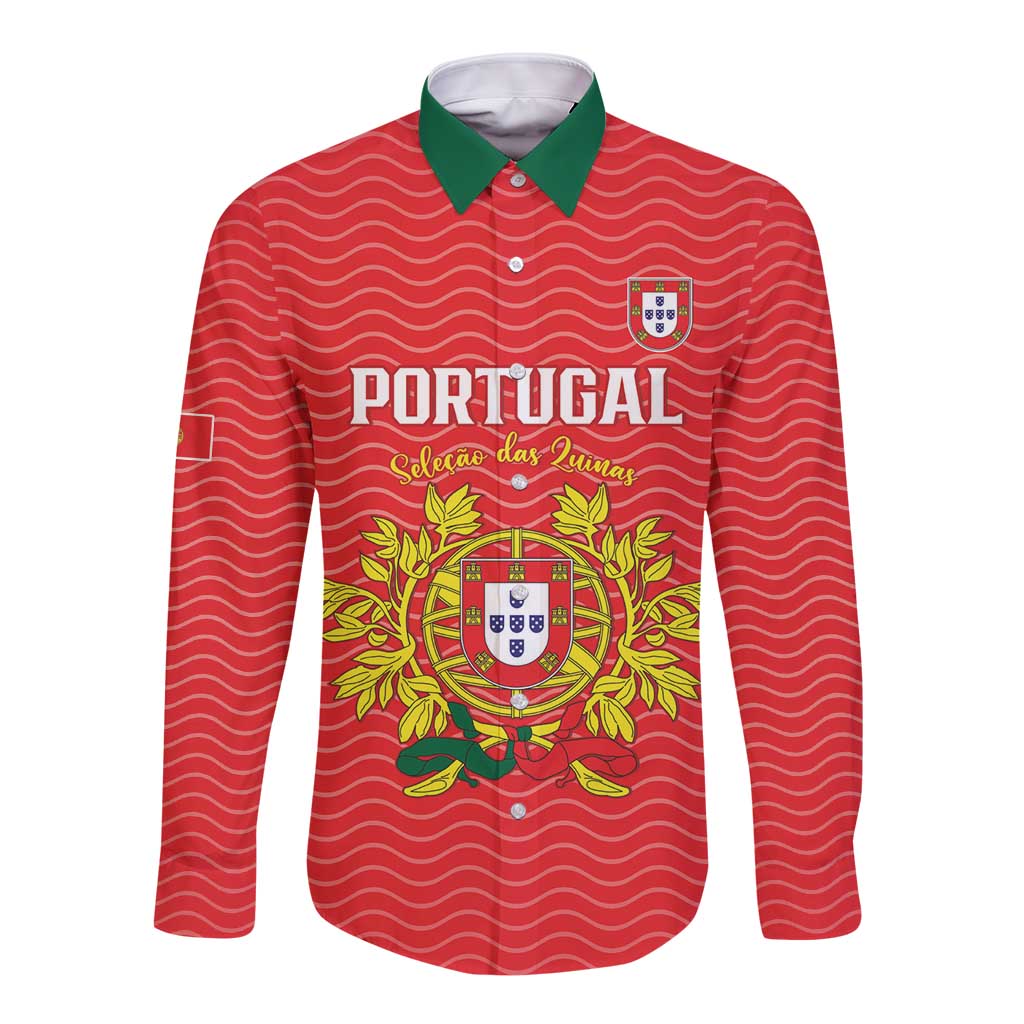 Custom Portugal Football 2026 Long Sleeve Button Shirt Team of the Quincunxes - Wonder Print Shop
