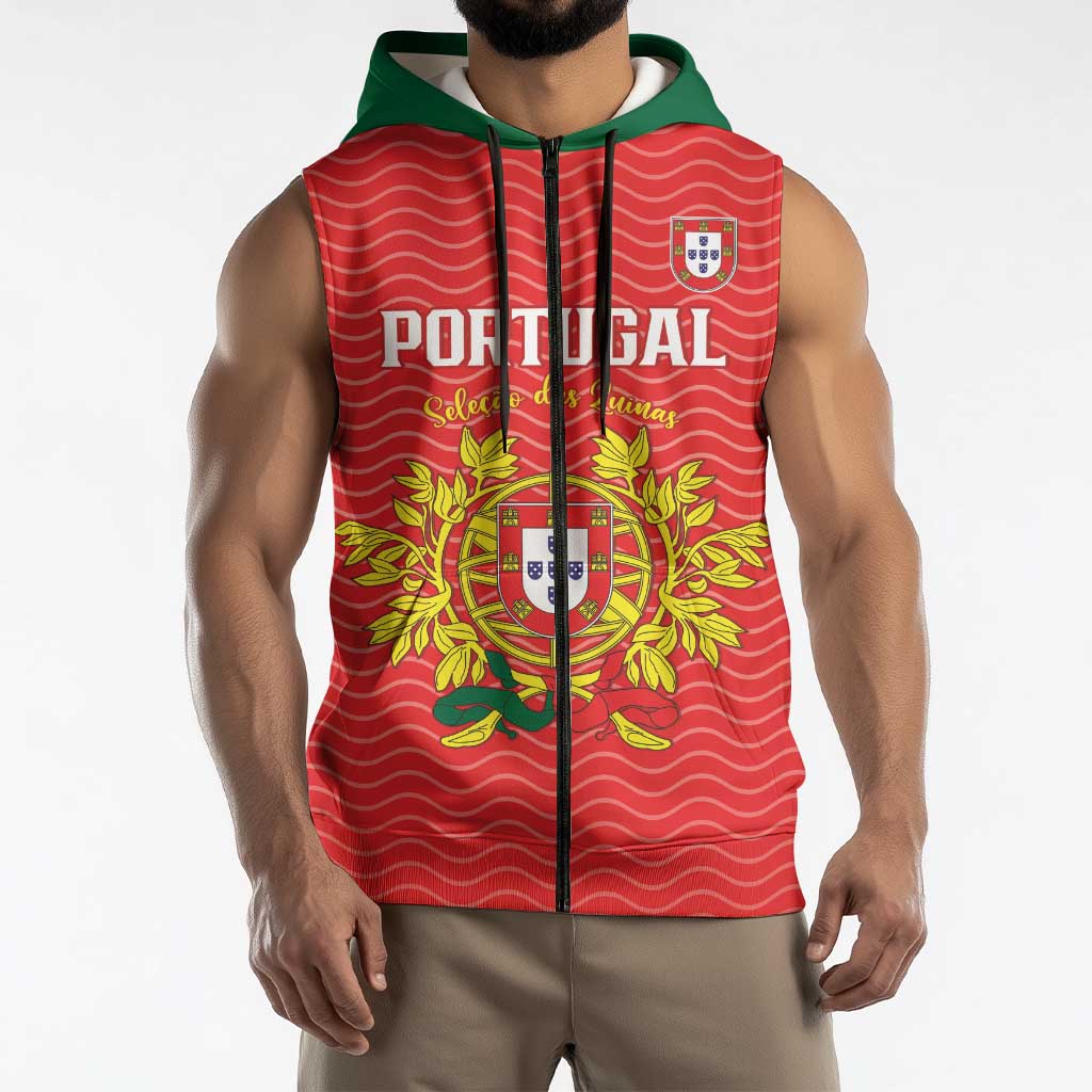 Custom Portugal Football 2026 Sleeveless Zip Hoodie Team of the Quincunxes - Wonder Print Shop