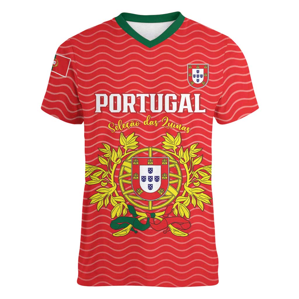 Custom Portugal Football 2026 Women V-Neck T-Shirt Team of the Quincunxes - Wonder Print Shop