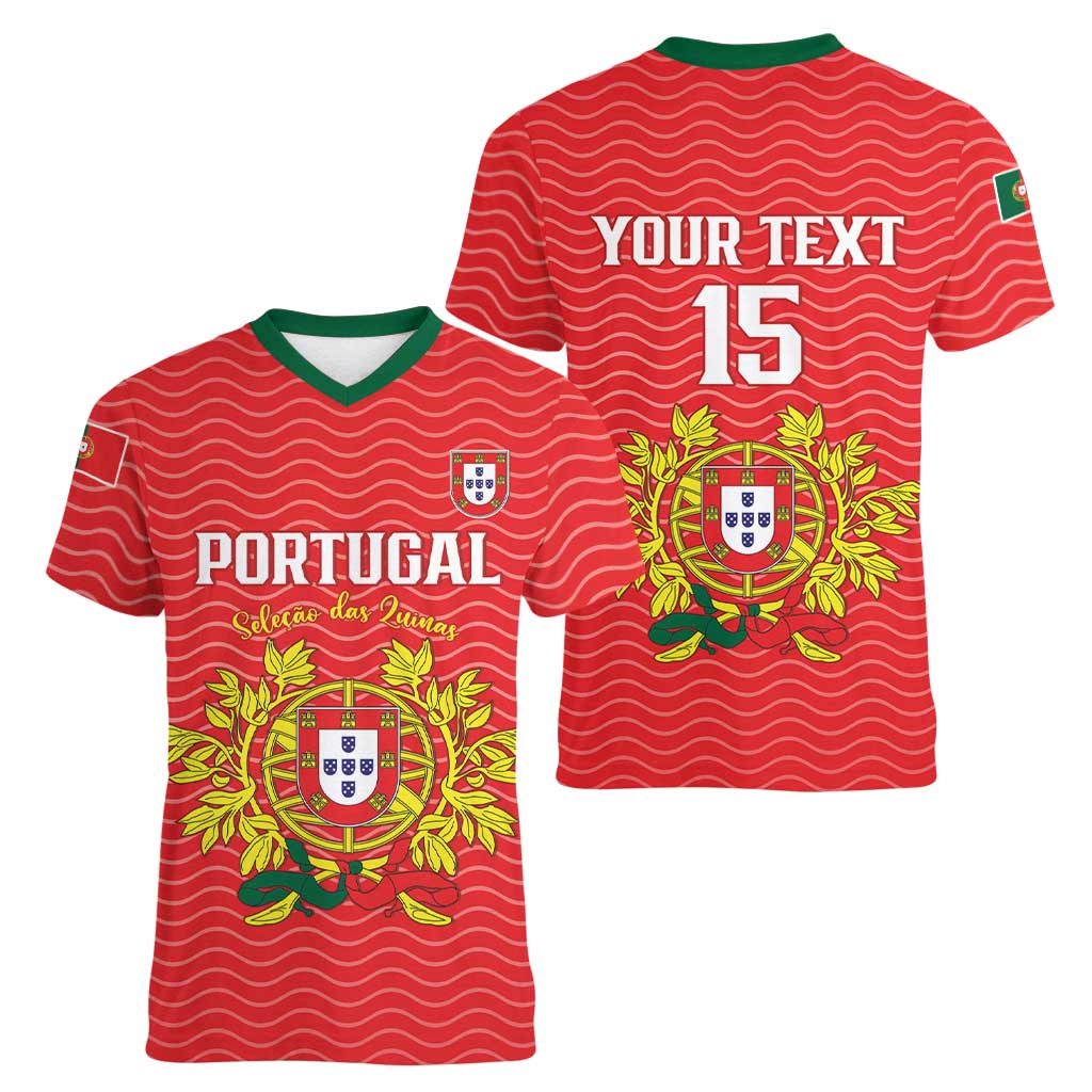 Custom Portugal Football 2026 Women V-Neck T-Shirt Team of the Quincunxes - Wonder Print Shop