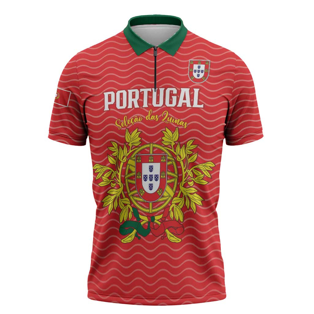 Custom Portugal Football 2026 Zipper Polo Shirt Team of the Quincunxes - Wonder Print Shop
