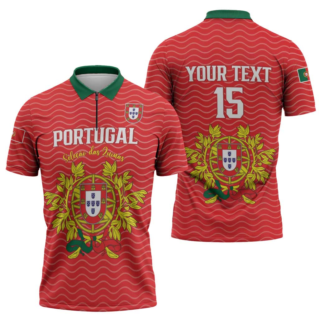 Custom Portugal Football 2026 Zipper Polo Shirt Team of the Quincunxes - Wonder Print Shop