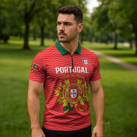 Custom Portugal Football 2026 Zipper Polo Shirt Team of the Quincunxes - Wonder Print Shop