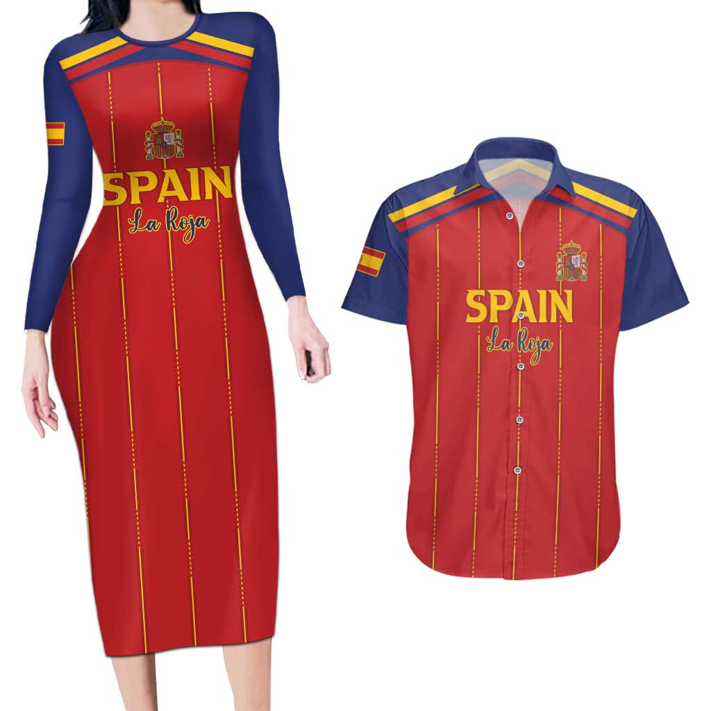 Custom Spain Football 2026 Couples Matching Long Sleeve Bodycon Dress and Hawaiian Shirt Go Champions La Roja - Wonder Print Shop