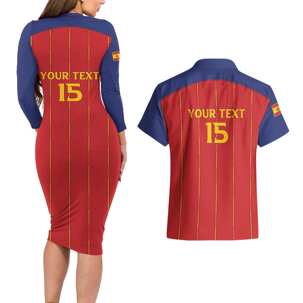 Custom Spain Football 2026 Couples Matching Long Sleeve Bodycon Dress and Hawaiian Shirt Go Champions La Roja - Wonder Print Shop