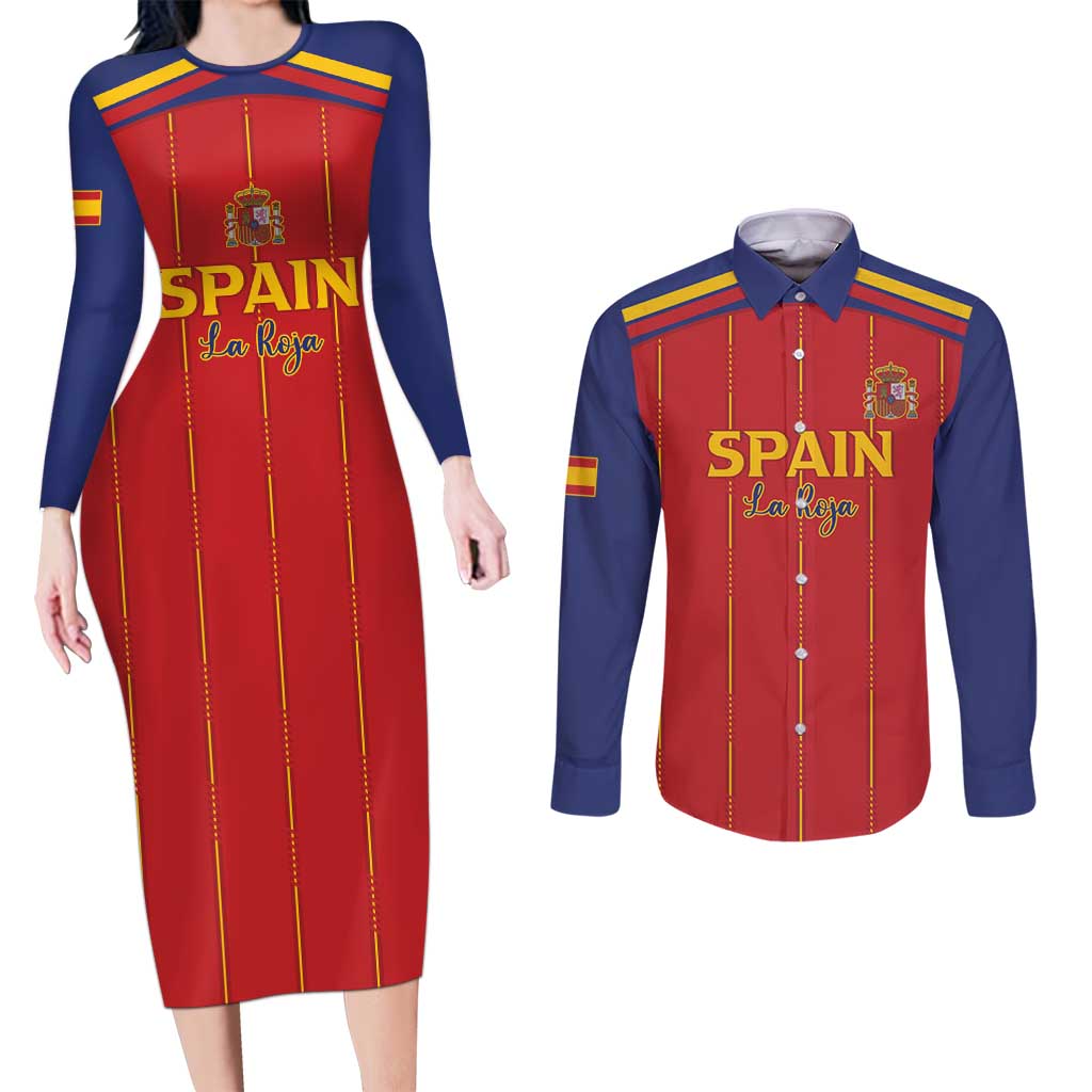 Custom Spain Football 2026 Couples Matching Long Sleeve Bodycon Dress and Long Sleeve Button Shirt Go Champions La Roja - Wonder Print Shop