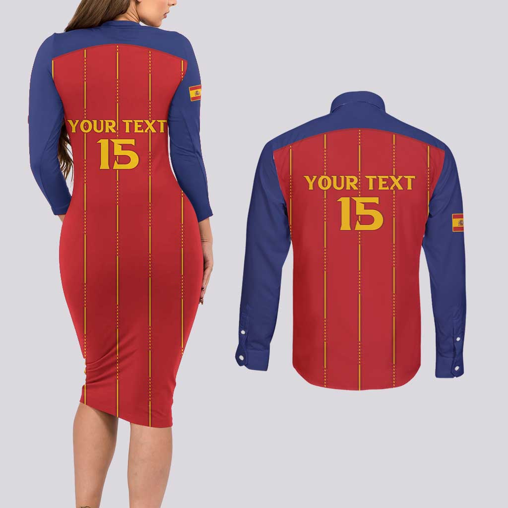 Custom Spain Football 2026 Couples Matching Long Sleeve Bodycon Dress and Long Sleeve Button Shirt Go Champions La Roja - Wonder Print Shop